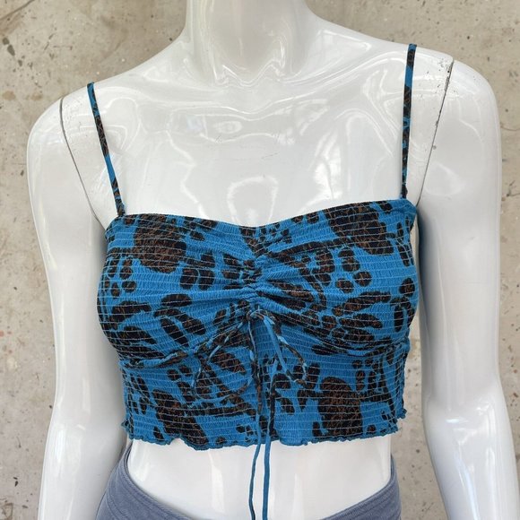 Free People One Smocked Tropical Bandeau Crop Top, M - Picture 1 of 8
